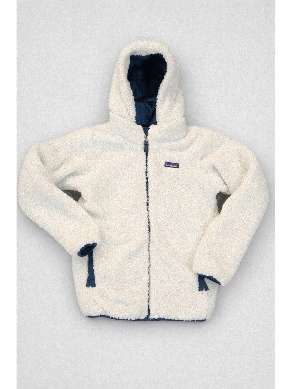 Patagonia Youth XL Jacket Ready Freddy Detach Hoodie Sz 14 Reversible Blue White